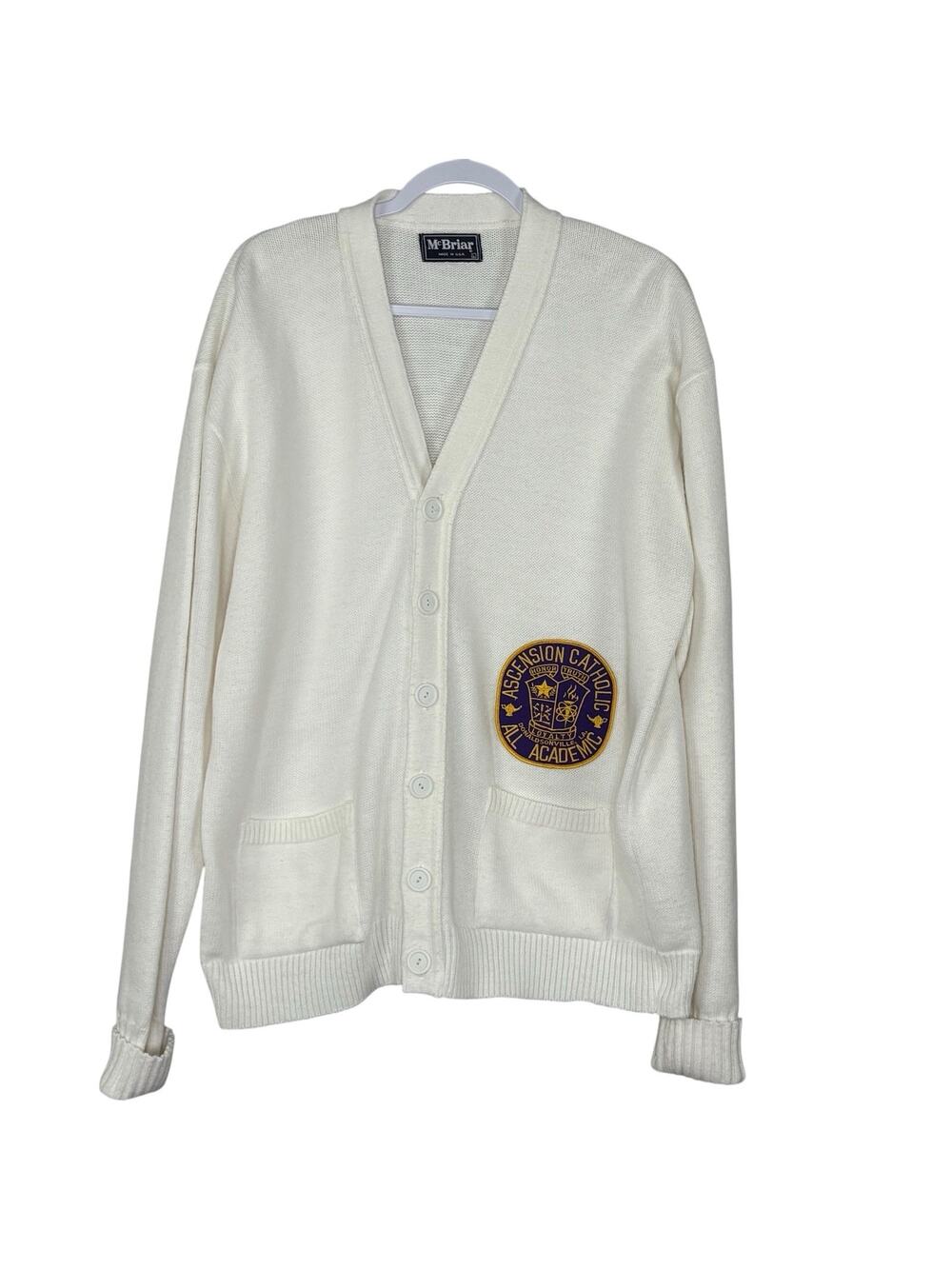 Vtg 60s Men’s Varsity Cardigan Sweater Highschool Ascension Catholic Crest Sz L
